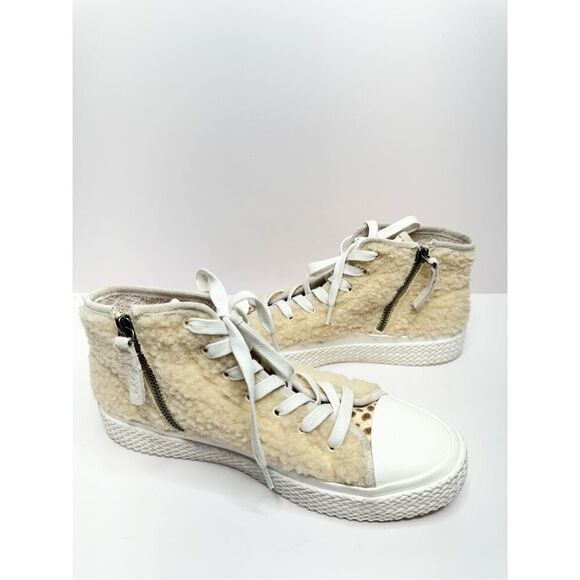DOLCE VITA Sneakers Womens High Top Veola Plush Size 8.5 Fur Faux Calf Hair - Picture 4 of 10